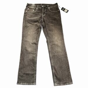 True Religion Mens 34x34 Ricky Relaxed Straight Jeans Black Washed NWT $209